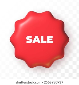 Red 3d sale button. Realistic discount tag isolated