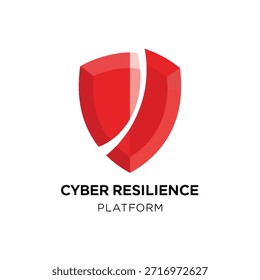 Red 3D shield logo symbolizing cyber resilience platform. Modern icon for digital security and data protection solutions.