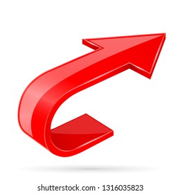 Red 3d shiny arrow. Vector illustration isolated on white background