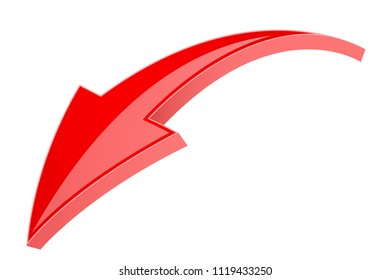 Red 3d shiny DOWN arrow. Vector illustration isolated on white background