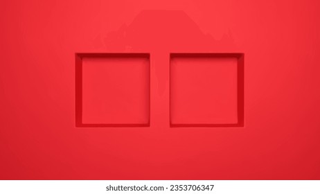 La pared de la estantería cuadrada roja 3d representa el fondo del vector. Dos tomas de podio de producto en recreo en el interior del estudio. La fotografía moderna muestra el concepto de visión de la perspectiva para la publicidad de moda o belleza