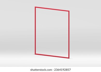 Red 3d squared frame isometric border white studio background for product show realistic vector illustration. Geometric angular boundary empty showroom mock up for cosmetic presentation promo stand