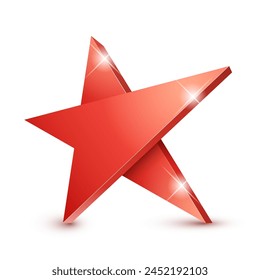 Red 3d star with Golden 3d star with highlights. Icon for holiday design element. Vector illustration.