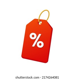 Red 3d tag with discount percentage. Golden ring label for marketing advertising and retail special vector offer