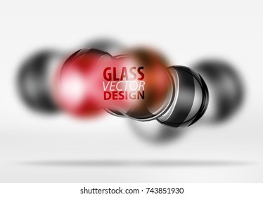 Red 3d techno glass bubble design, vector future hi-tech shapes with blurred effects