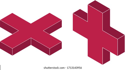 Icono de la cruz vectorial 3D roja, logotipo, ilustración