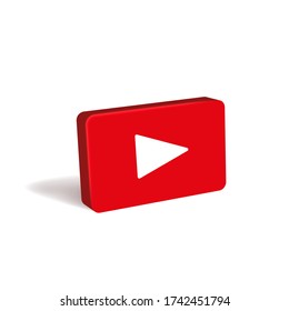 Red 3D video icon with shadow, vector