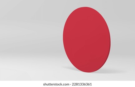 Red 3d wall cylinder decor element white minimal studio background realistic vector illustration. Round vertical construction for presentation basic foundation symmetric circle object isometric design