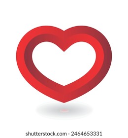 Rotes 3D-ähnliches Herz. Doppelter Farbverlaufsumriss. Symbol der Liebe und des Valentinstag. Vektorillustration mit Schlagschatten.