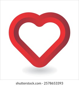 Red 3D-like heart. Double gradient outline. Symbol of love and St Valentines Day. Vector illustration with dropped shadow.