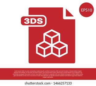 Red 3DS file document. Download 3ds button icon isolated on white background. 3DS file symbol.  Vector Illustration