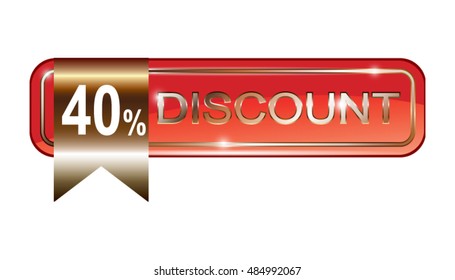 Red "40% discount" banner, in vector
