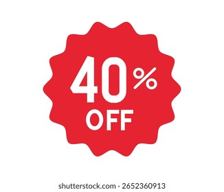 Red 40% Discount Sale Tag with Percent-Off Badge, Vector EPS File.