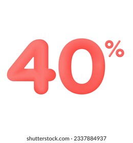 Red 40 percent discount vector illustration 3d mega loyalty. 10 percent bonus marketing discount. Isolated on white background. 