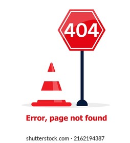 Red 404 error page not found with long shadow in flat style. Vector illustration Eps 10
