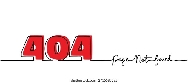 Rojo 404 no se encuentra Sitio web de letras Mensaje faltante Interfaz ux Dibujo de líneas continuas Ilustración vectorial, contorno Dibujado a mano Cartel de línea de corazón Anuncio de fondo Clipart aislado transparente copyspac