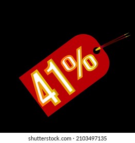 Etiqueta roja de descuento del 41% sobre fondo negro. venta, etiqueta, acuerdo, descuento, vector y 41 por ciento de ilustración. Grandes promociones de descuento