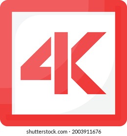 Red 4K resolution signage Concept Vector Color Icon Design, Video blogger Symbol, photographer or videography equipment Sign, Filmography and Cinematography Stock illustration