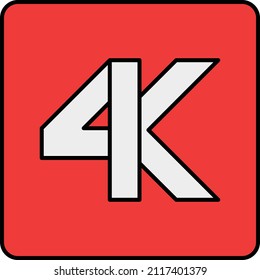 Red 4K resolution signage Concept Vector Color Icon Design, Video blogger Symbol, vlogger or videography equipment Sign, motion pictures and film maker Stock illustration