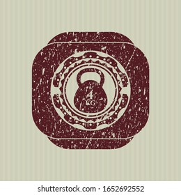 Red 4kg kettlebell icon inside distress with rubber seal texture