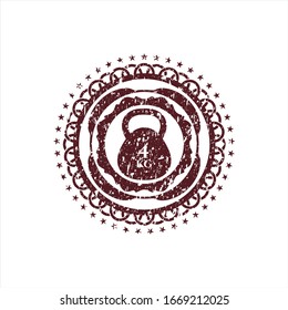 Red 4kg kettlebell icon inside distressed grunge stamp