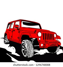 Red 4x4 car. Off road jeep in vector art