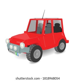 Red 4x4 Sport Utility Vehicle Front Back 3 Thirds View Illustration Isolated