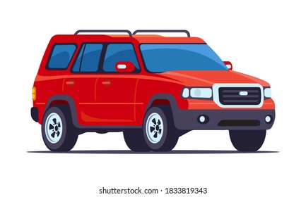 Red 4x4 SUV in flat style. Front side view. Isolated on a white background.