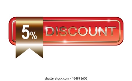 Red "5% discount" banner, in vector