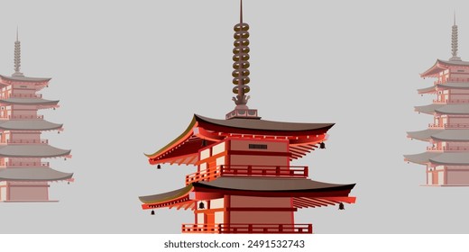 Red 5 story Chureito pagoda illustrations, backgrounds, logos and more. Vector illustration EPS10.