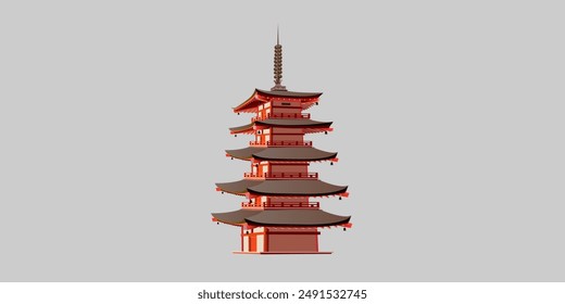 Red 5 story Chureito pagoda illustrations, backgrounds, logos and more. Vector illustration EPS10.