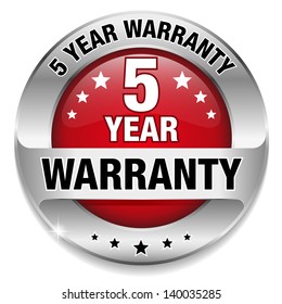 Red 5 Year Warranty Button