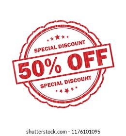 Red 50% off Special discount grunge rubber Stamp on white background.Vector