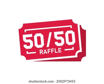 Red 50-50 raffle ticket icon. Clipart image isolated on white background