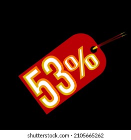 Rotes 52 % Rabatt-Tag auf schwarzem Hintergrund. Verkauf, Label, Deal, Rabatt, Vektorgrafik und 52 Prozent Illustration. Mega-Rabattangebote