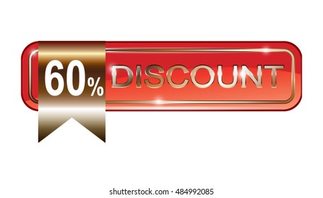 Red "60% discount" banner, in vector