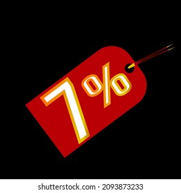 Etiqueta roja de 7% de descuento sobre fondo negro. venta, etiqueta, acuerdo, descuento, vector y 7 por ciento de ilustración. Grandes promociones de descuento 