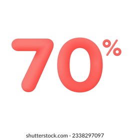 Red 70 percent discount vector illustration 3d mega loyalty. 10 percent bonus marketing discount. Isolated on white background. 