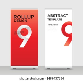Red 9 number Abstract Shapes Modern Exhibition Advertising Trend Business Roll Up Banner Stand Poster Brochure flat design template creative concept. Red Roll Up EPS. Presentation Cover