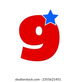 Red 9 numbers with blue star icon.