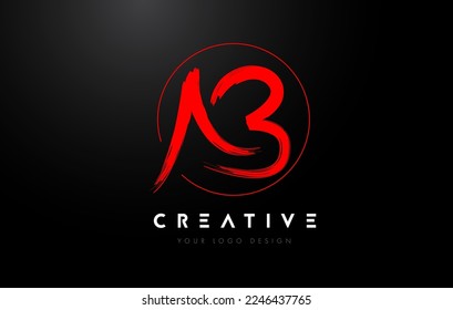 Red AB Brush Letter Logo Design. Artistic Handwritten Brush Letters Logo Concept Vector. 