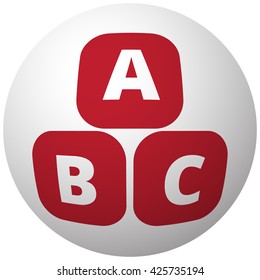 Red Abc Blocks icon on white ball