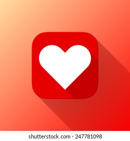 Red abstract app icon with white Valentine's heart sign, button template with flat designed shadow and gradient background for web sites, user interfaces, UI and applications, apps. Vector.