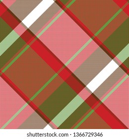 Red abstract asymmetrical check plaid seamless pattern. Vector illustration.