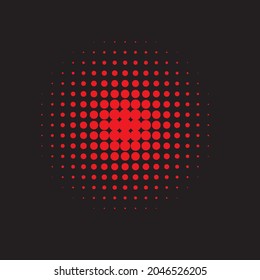 Abstrakter roter Hintergrund. Schwarze Halbtonform. Vektor-Form. Texture Art. Dot Modern. Farbige Punkte. Design-Hintergrund. Rundkunst