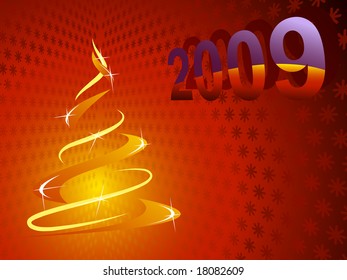 Red abstract background with christmas tree