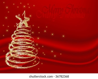 Red abstract background with christmas tree