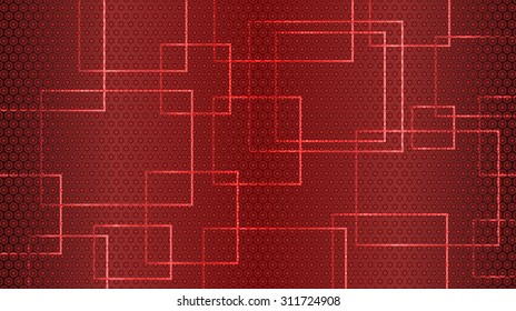 Red abstract background of circles, squares and rectangles. Vector. Aspect ratio 16:9.