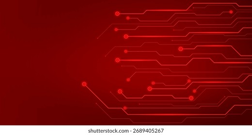 Red abstract background with circuit line pattern