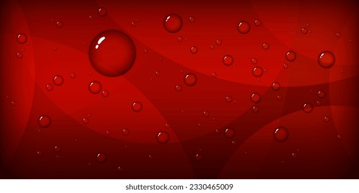 Red abstract background with curved lines and water drops, vector illustration